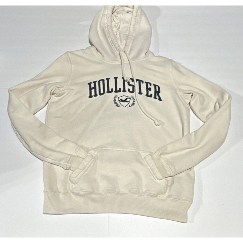 Hollister Women’s S California Beige Logo Pullover Hoodie w/ Pockets Fleece